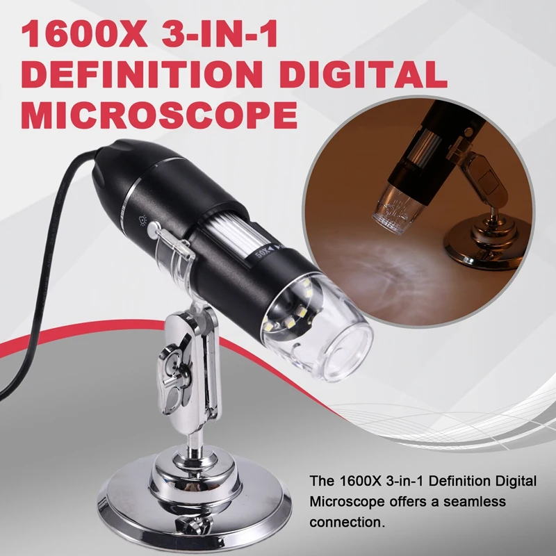 1600X 3-In-1 High-Definition Digital Microscope LED Portable Smart Connect For Android Pc Computer Children's Teaching