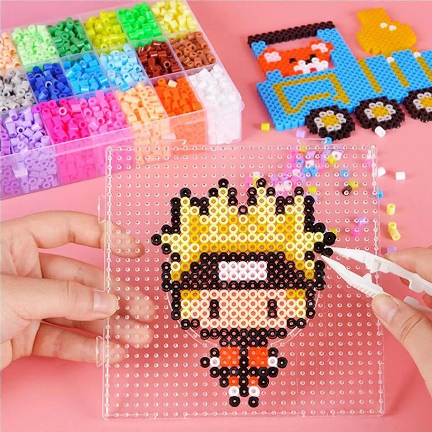 5mm Fuse Beads Pegboards Large Plastic Bead Pegboard Fuse Beads Boards with Beads Square Peg Boards Kit for Kids DIY Craft Beads