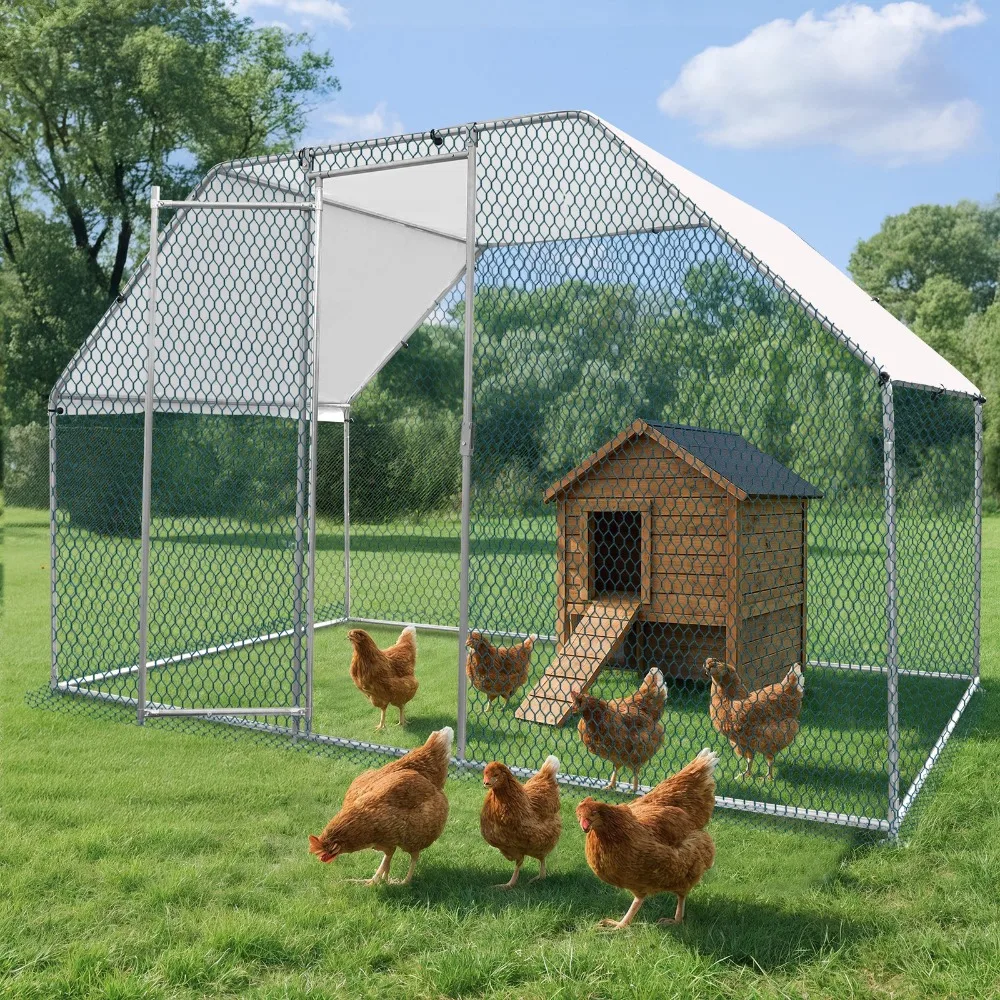 

Outdoor 6.5/13/19FT Metal Large Walk in Chicken Coop Hen House Rabbit Cage Run