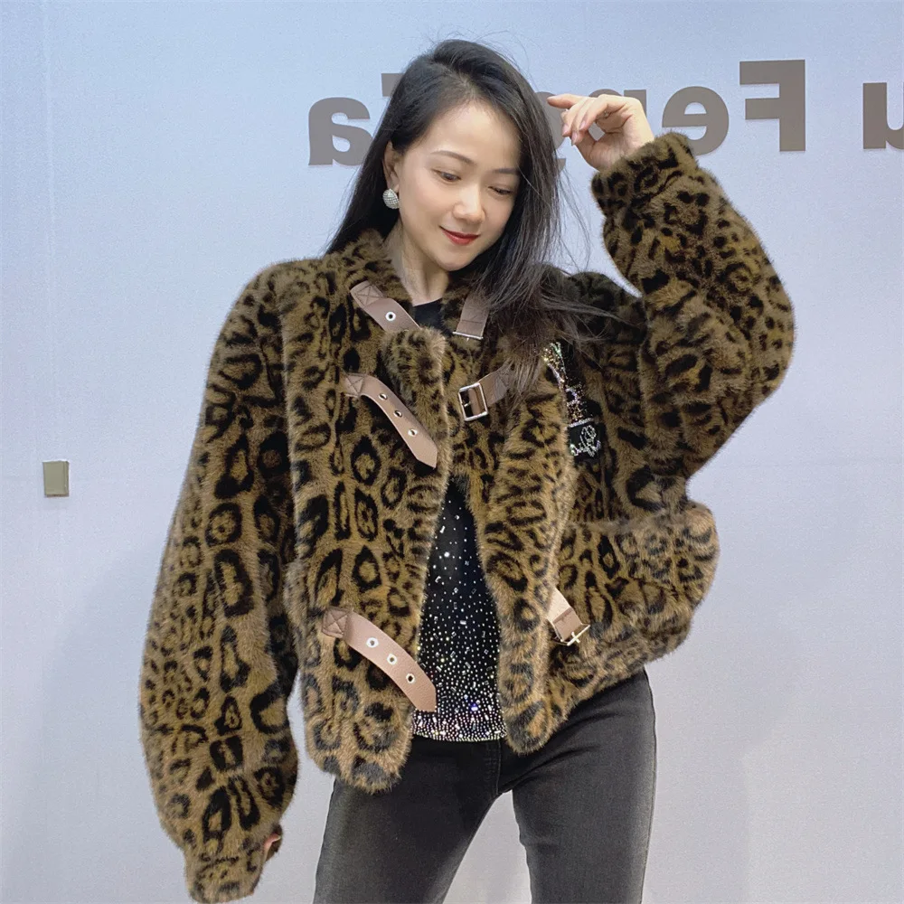 Leopard Printed Women Jackets Thick Clothing Loose Letter Diamonds Stand Collar Cardigan Waistcoat Куртка Женская С Капюшоном