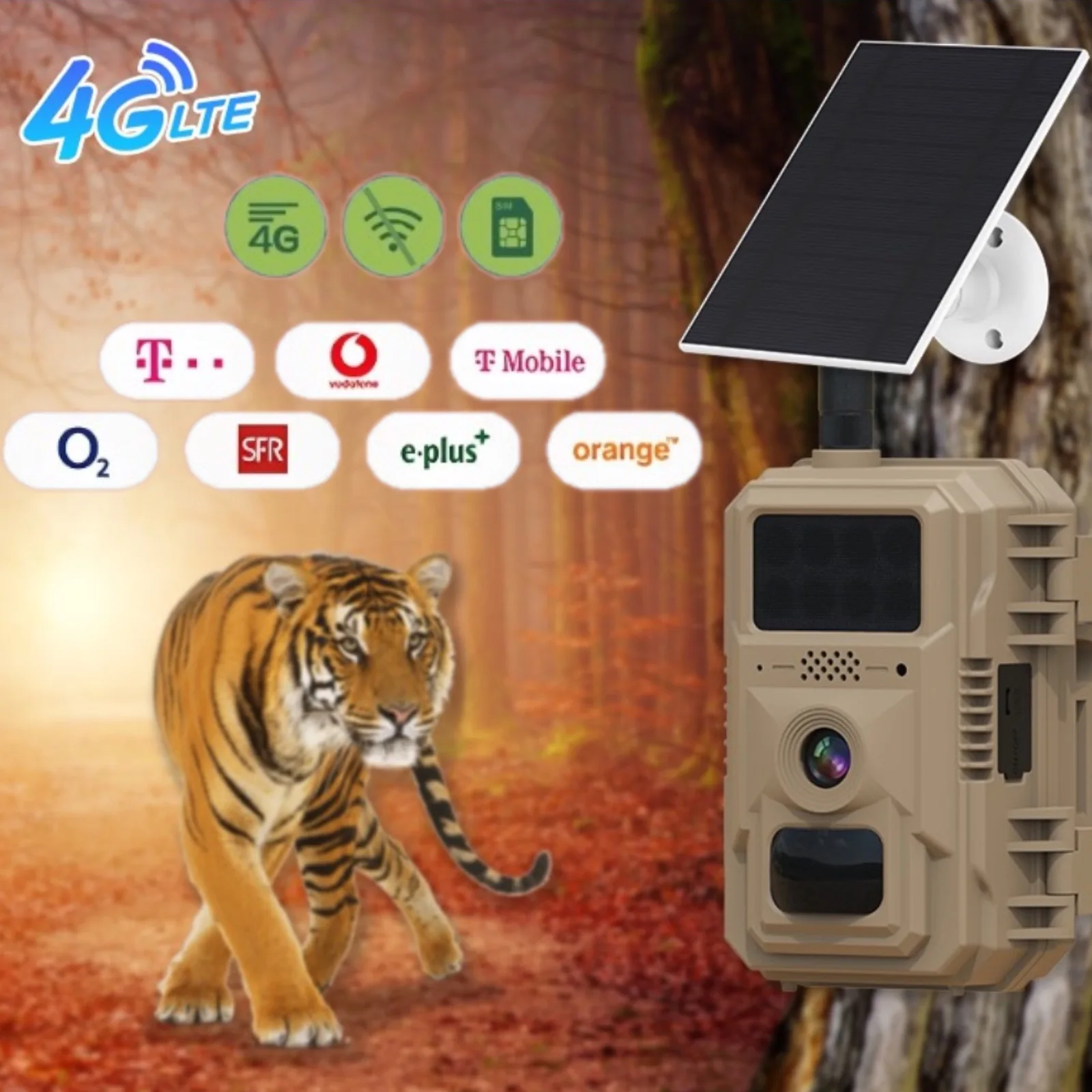 

4G LTE Cellular Trail Camera Hunting Camera Game Camera Achieves EU Coverage, Solar Powered Battery, 4MP 2K Resolution