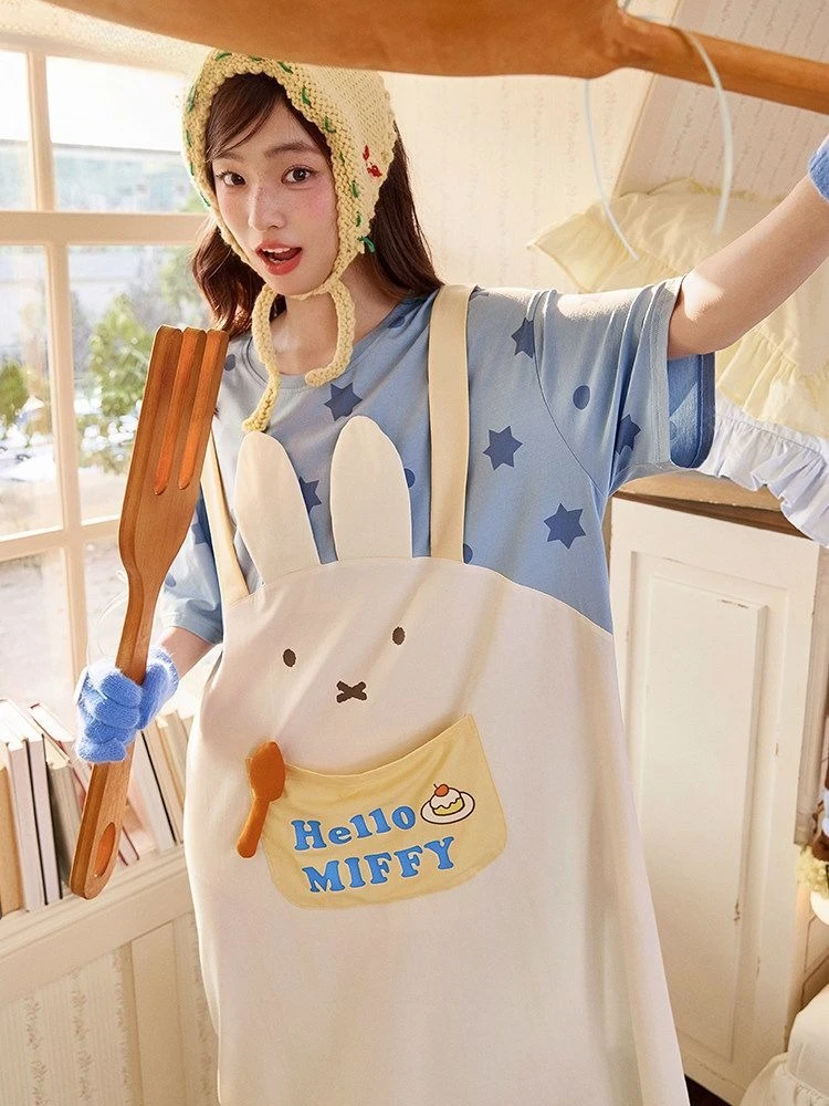

Anime Miffy Girl Two Fake Pieces Suspenders Nightgown Cotton Summer Wear Outside Short Sleeves Pajamas Creativity Lovely Kawaii
