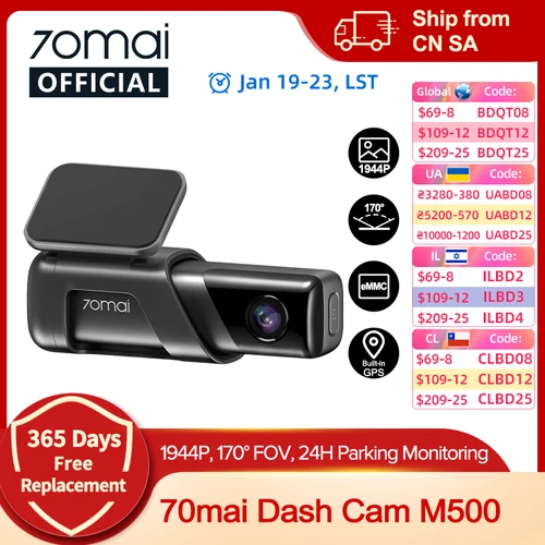 70mai Dash Cam M500 1944P 170FOV 70mai M500 coche DVR cámara de salpicadero grabadora GPS ADAS 24H Monitor de estacionamiento eMMC almacenamiento incorporado