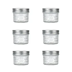 6 PCS Glass Mason Jars Sealed Round Glass Bottle Sturdy Honey Jar Spice Cookie Home Orangizer Container Storage Jars with Lids