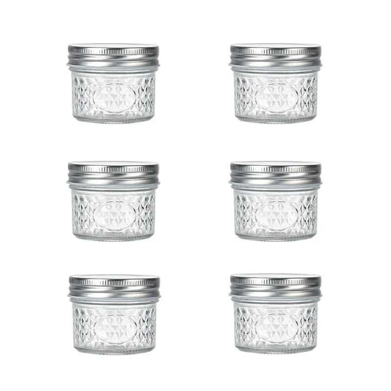 6 PCS Glass Mason Jars Sealed Round Glass Bottle Sturdy Honey Jar Spice Cookie Home Orangizer Container Storage Jars with Lids