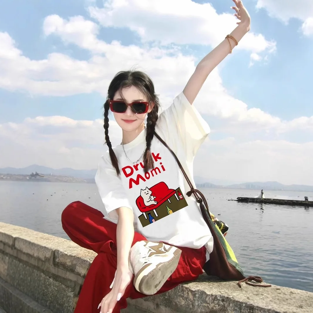

Short Sleeve T-Shirts Womens Cute Ruffled Neck Cotton Loose Fit Comfortable Summer Girlish Youthful Sweet Daily Chic