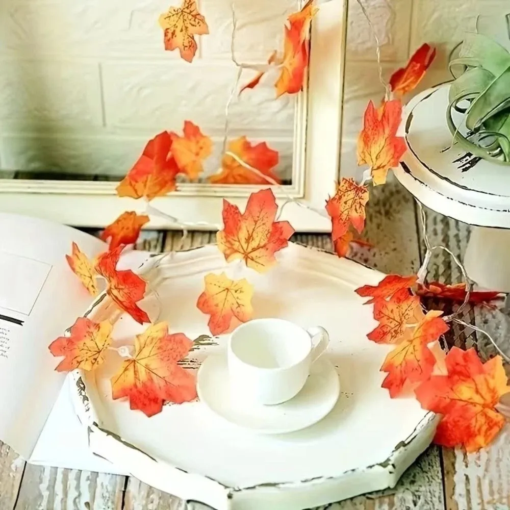 Red Leaf Design Maple Leaf String Lights Artificial Maple Leaf Lantern Design LED String Lights Holiday Lighting Warm Ambiance