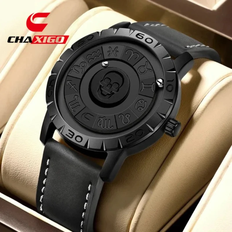 

CHAXIGO7291 Fashion Magnetic Suspension Watches for Men Black Technology Quartz Watch Constellation Dial Mens Watch reloj hombre