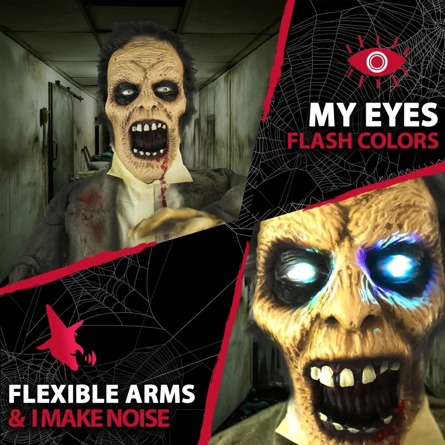 ホラーゾンビデコレーション！ 庭の幽霊屋敷用のアニメーション付き5.3フィートの怖い小道具。 動き/音付きのハロウィーンパーティーデコレーション。