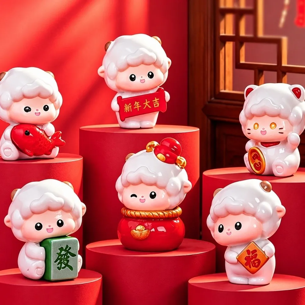 Unique Resin Year of The Goat Ornament Lucky Theme Sheep Zodiac Goat Figurines DIY Cartoon Mascot Ornament Home Decor