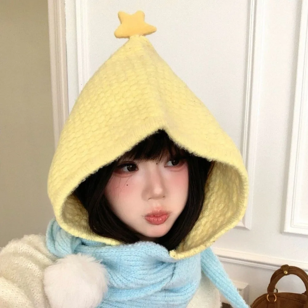 New 2-in-1 Knitted Hat Scarf Keep Warm Ear Protection Balaclava Hats Sweet Soft Winter Hooded Scarf Autumn Winter
