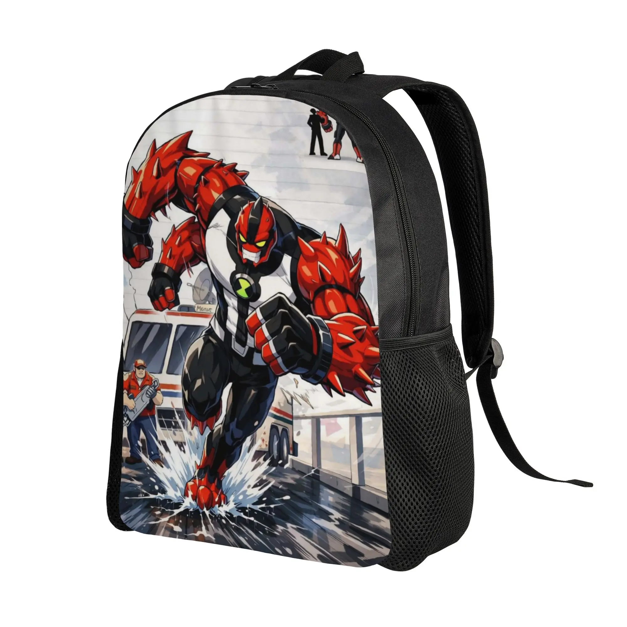 Daypack Back to school season Red Spiked Four Arm Alien Hero  Large Capacity Backpack