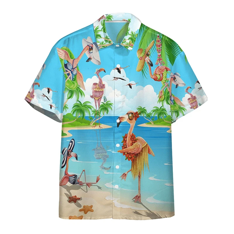 

Hawaiian Shirts For Men Flamingo Summer Casual Short Sleeve Y2k High Quality Oversized Streetwear Harajuku Beach Tops Clothing