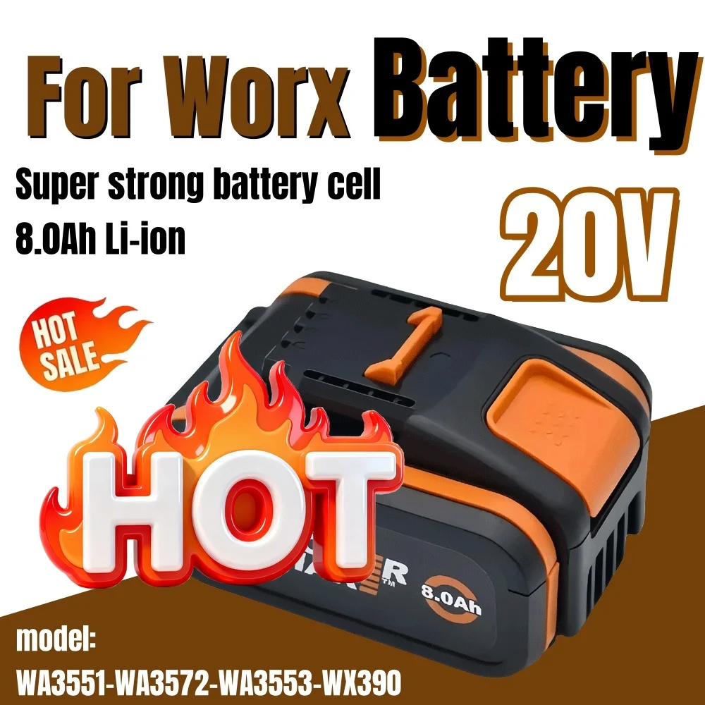 🎠~20V 8.0Ah Original WORX Lithium Battery WA3553 WA3551 WA3553.1 WA3570 - Rechargeable for All WORX Tools