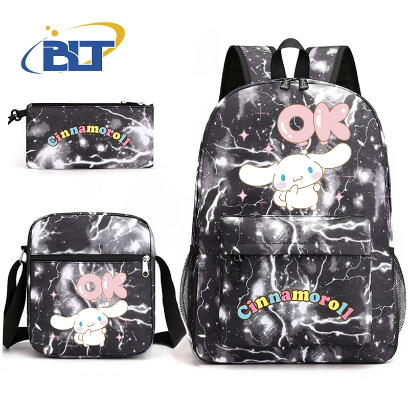 Cinnamoroll printed kids backpack set student school bag shoulder bag pencil case 3-piece set for boys and girls