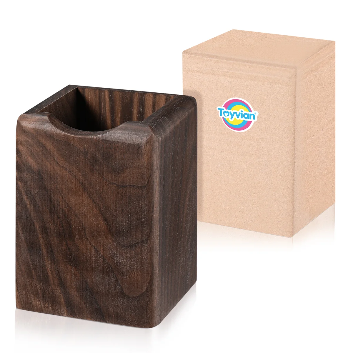 Toyvian Caja de madera para bolígrafos Organizador de escritorio de uso múltiple Caja de almacenamiento de madera natural ecológica (nogal negro) portalápices