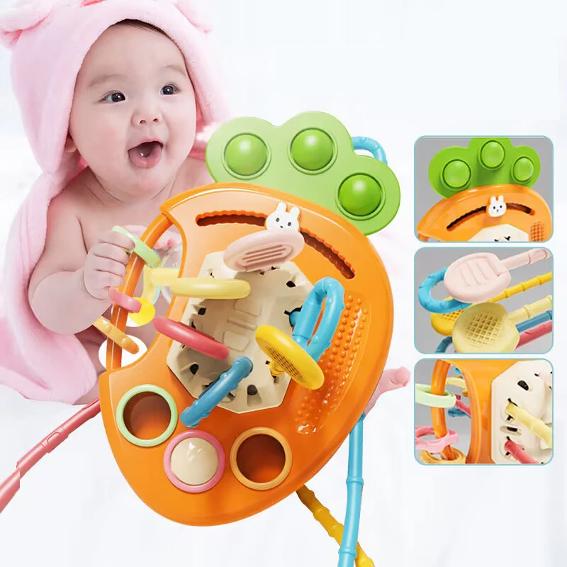 Baby Rattles Toys Pull String Newborn Sensory Teether Baby Development Games Educational Infant Toys For Babies 0 6 12 Months