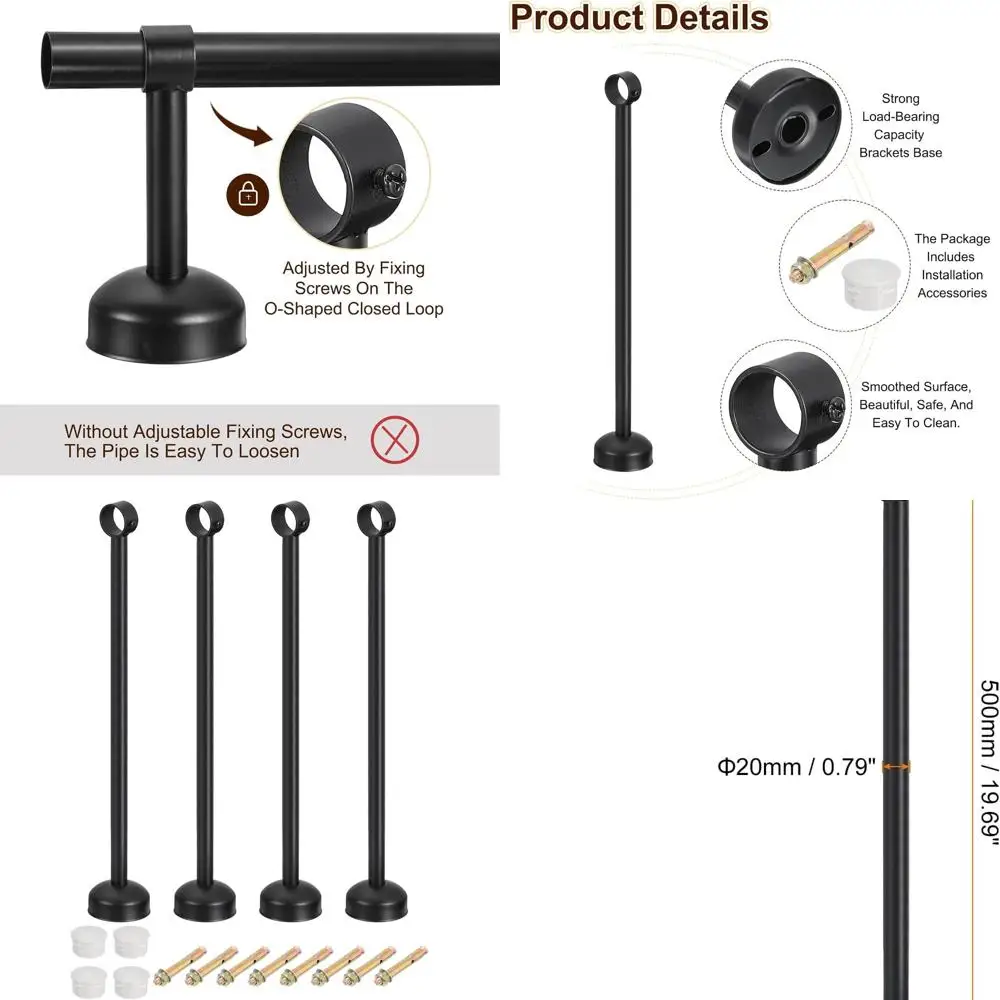 

4 Set Ceiling Mount Curtain Rod Bracket, Fit 32mm/1.26" Pipe Length 500mm/19.69" Stainless Steel Curtain Rod Hooks Hangers for W