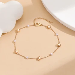 Kinitial Stainless Steel Heart Simulation Pearl Anklets For Women Exquisite Simple Jewelry Fashion Party Birthday Gift