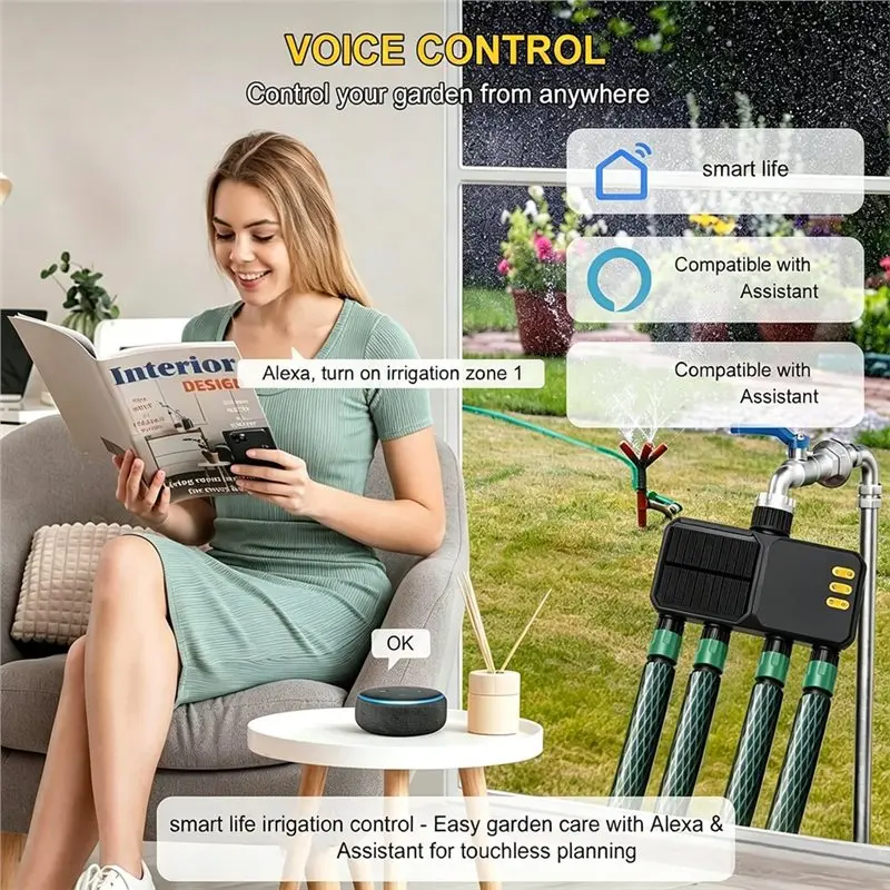 【A08I】Wifi Sprinkler Timer Smart Water Timer For Garden Hose 4 Outlets Automatic Manual Watering System With Rain Delay