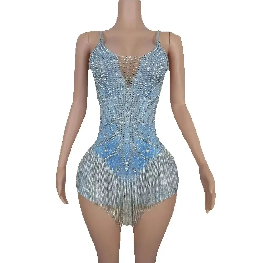 

Diamond Rhinestones Fringes Bodysuit Women Sexy Performance Dance Costume Nightclub Outfit Singer Dancer Stage Wear