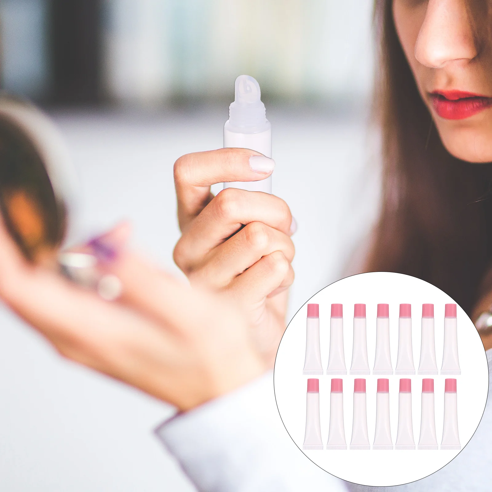 

50 Pcs Lipstick Tube Sample Packing Tubes Container Squeeze Refillable Jars Pink Travel