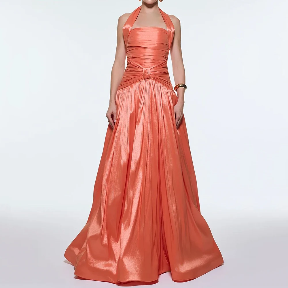 

Вечерние платья трапециевидной формы по индивидуальному заказу, платье для выпускного вечера без рукавов с квадратным воротником, модное плиссированное драпированное вечернее платье с открытой спиной