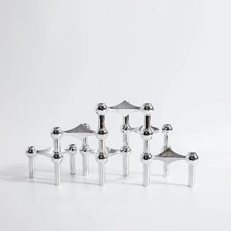 Simple Silver Molecular Candle Holder Ornament European Light Luxury Model House Sales Office Soft Home Decoration