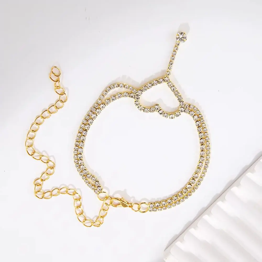 Women's Luxury Crystal Anklet Multi-Layer Heart Star Design Summer Beach Ankle Jewelry Gift Chain Leg Accessory for Girls