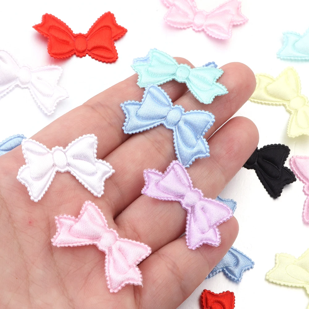 50pcs/lot 19x31mm Fabric Sponge Bow Patches Colorful Bows Flower Appliques For Sewing Clothing DIY Wedding Party Decoration