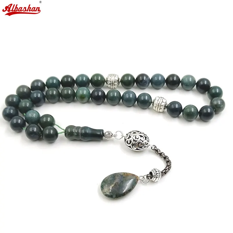 Muslim gifts Tasbih beads Natural Aquatic green Agate stone 33 prayer beads bracelet arabic accessories on hand