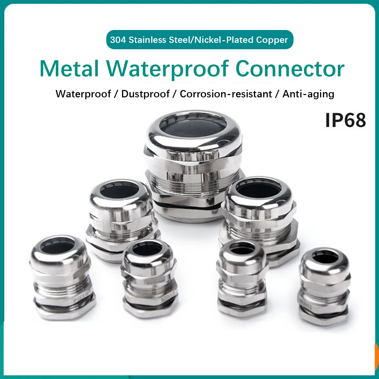 1pc 304 Stainless Steel Metal Cable Waterproof Connector Brass Nickel-Plated Sealing PG Gland Lock Nut Packing Box Thread