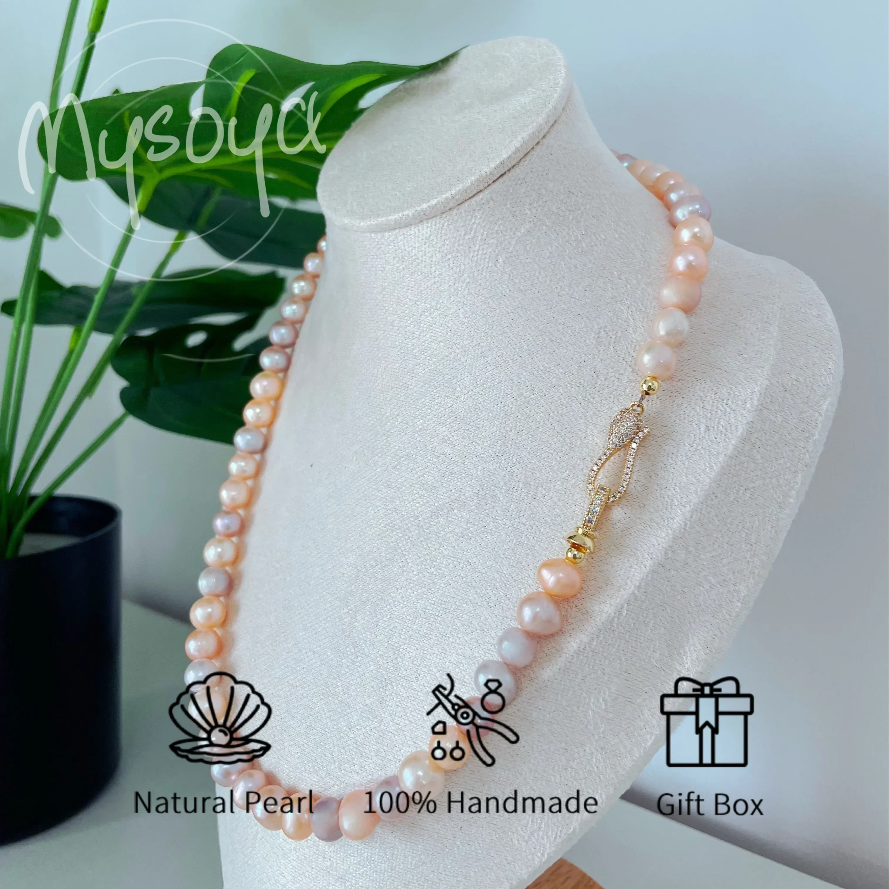 

MYSOYA Freshwater Pearl Necklace Snake Clasp Unisex Gift Box Included Wedding Daily Jewelry Birthday Anniversary Christmas Gift