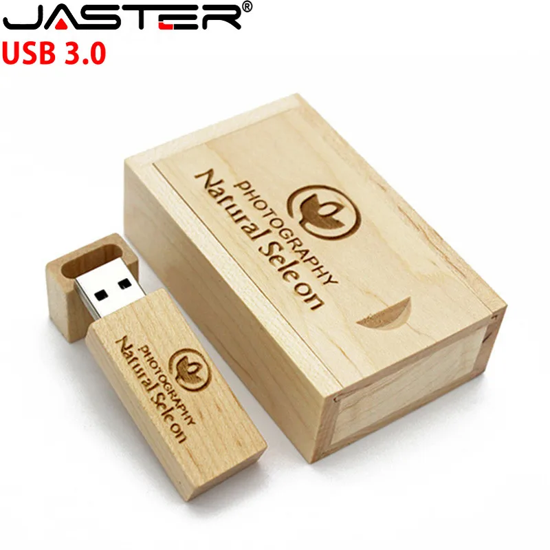 JASTER Free custom logo Photography wooden with box USB 2.0 Flash Drives64GB 32GB 16GB 8GB 4GB Memory stick Business gift U disk