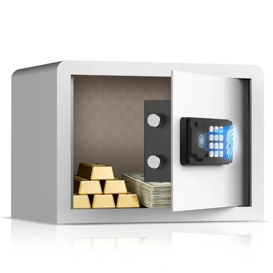 

Маленький биометрический сейф с замком по отпечатку пальца 9.9D x 13.8W x 9.9H, умный цифровой сейф с бесшумным режимом, клавиатурой с подсветкой и светодиодной лампой