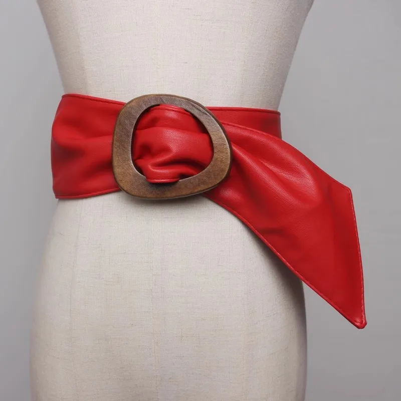 女性のファッションウッドバックル Pu レザーコルセット女性カマーバンドコートウエストバンドドレス宣言ワイドベルト J265