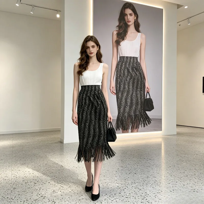 Miyake Pleated 2026 New Summer High-Waisted Retro Striped Fringed Pleated Skirt for Women Draped Versatile Straight Skirt Pleat