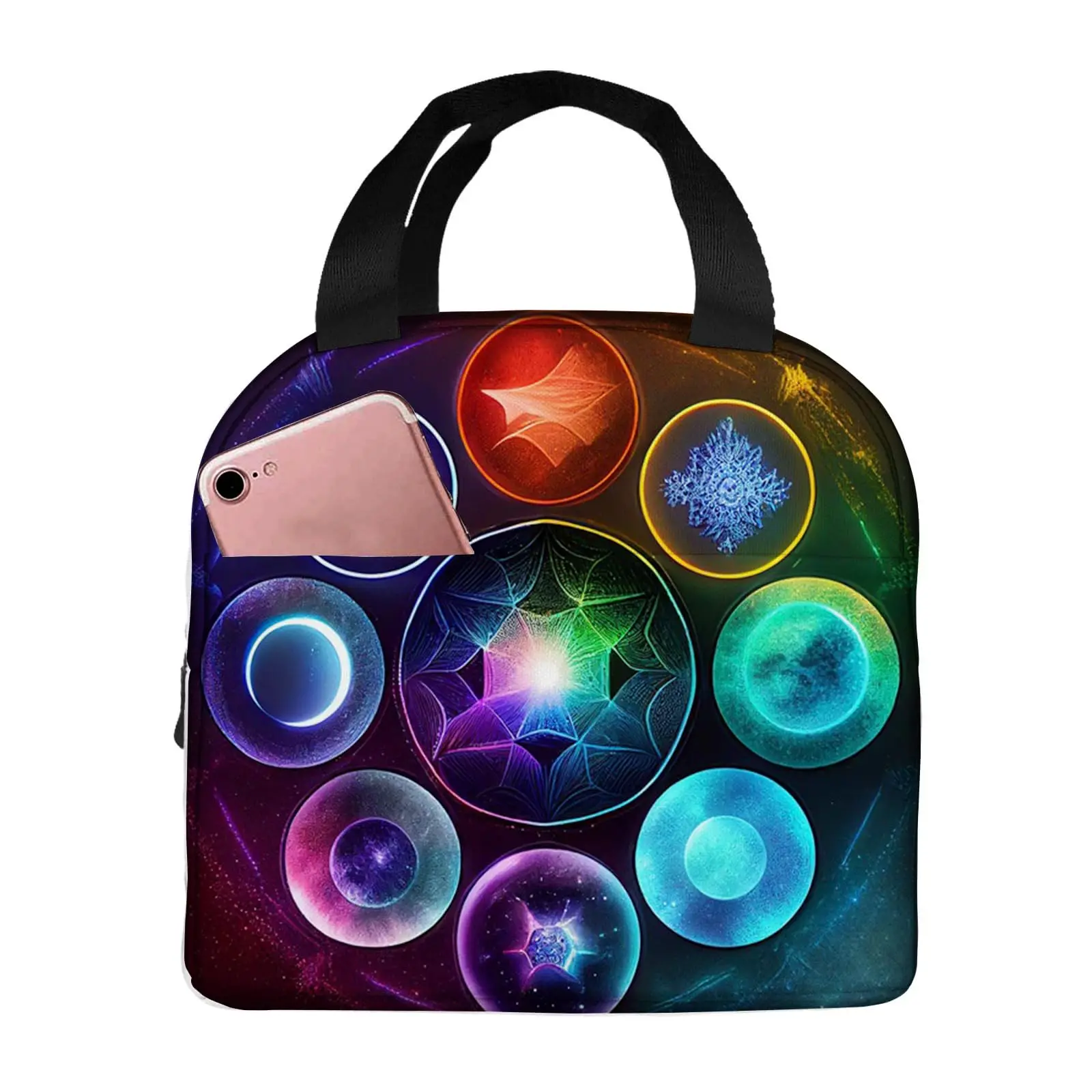 Insulated Lunch Bag for Women Men,7 Chakras with Starry，Reusable Leakproof Lunch Box for Adult Office Lunch Tote Bag Fit Travel