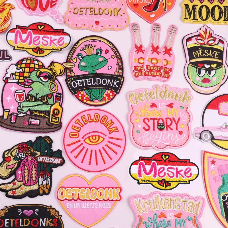 Oeteldonk Emblem Stickerei Patches für Kleidung Karneval Frosch Eisen auf Patch für Kleidung Niederlande Dekoration schmelzbare Patches