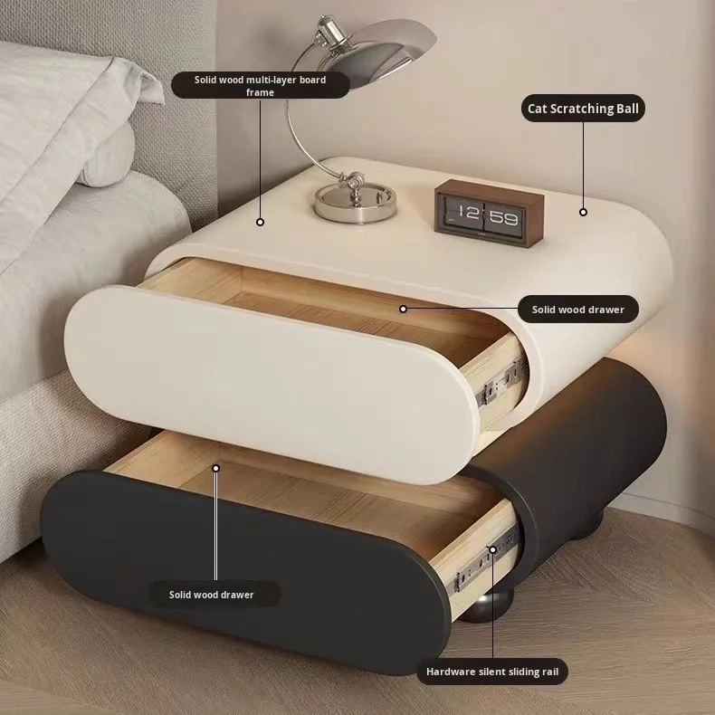 طاولة بجانب السرير من الخشب الصلب، خزانة غرفة نوم منزلية بسيطة وحديثة #3