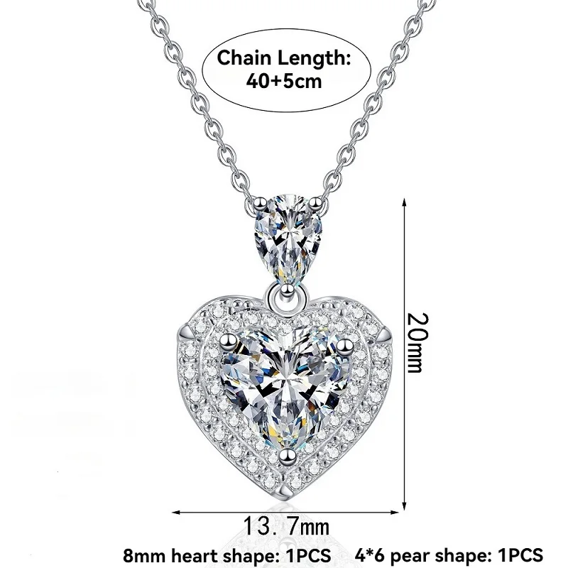 

Sparkling 2.5ct Moissanite Heart Necklace Pendant for Women -925 Sterling Silver Adjustable Chain & Birthday Anniversary Jewelry
