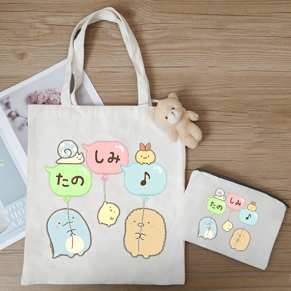 

Милая холщовая сумка с аниме-персонажами Sumikkogurashi, вместительная сумка для покупок с мультяшным принтом, сумка-тоут для хранения вещей