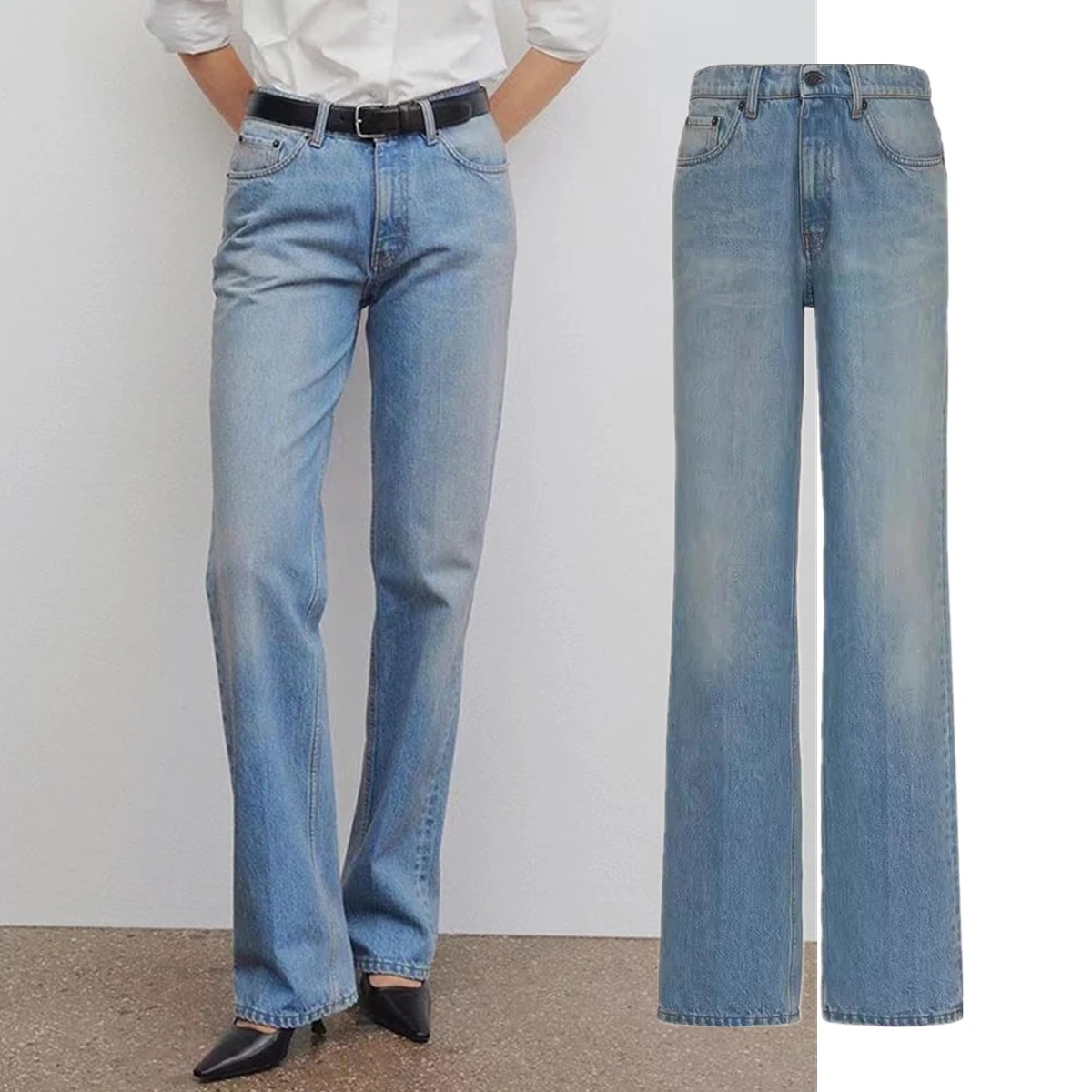 Dave&di Vintage Mom Jeans Nordic Minimalist Women's Straight Leg Pants Cotton Women's Jeans Women's Denim Pants Woman Clothes