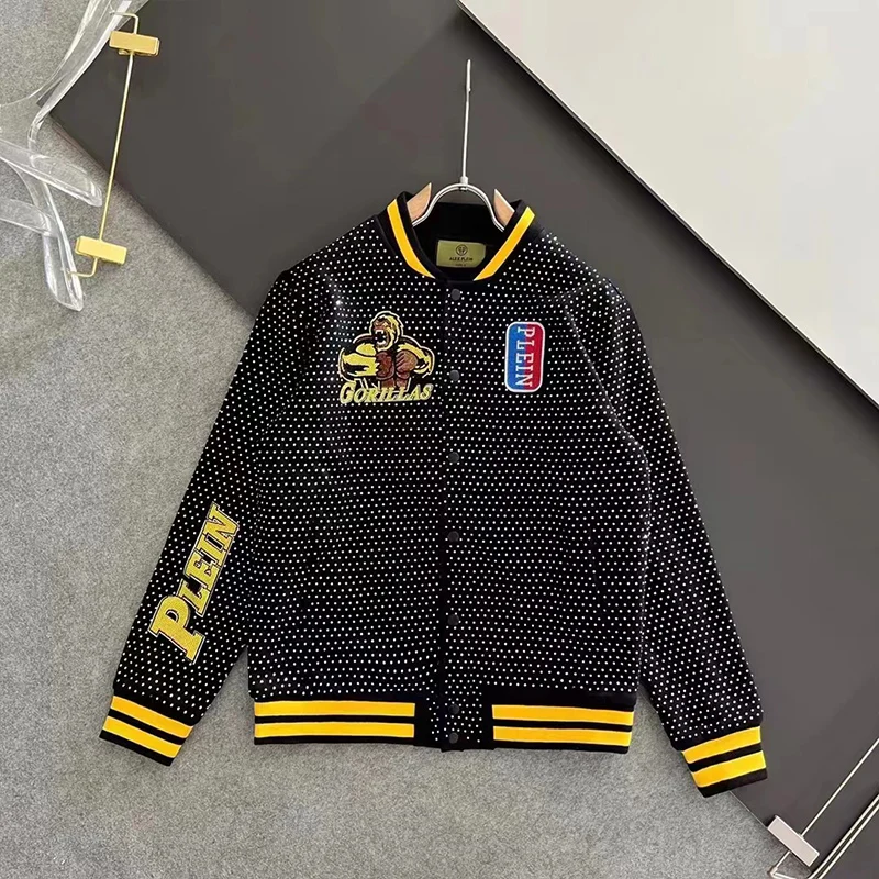 AlexPlein Gorilla Strass Diamant Letterman Jacke männer Mode Kleidung Paar Streetwear 2023 Winter Hip Hop 100% Baumwolle