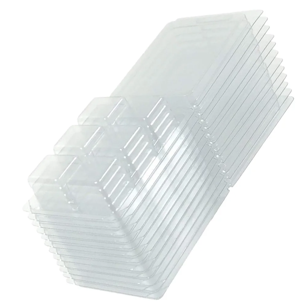50 pçs cera derreter clamshell moldes bandeja de cubo de plástico transparente para sabão cera derrete recipientes durável fácil separado cubo bandeja