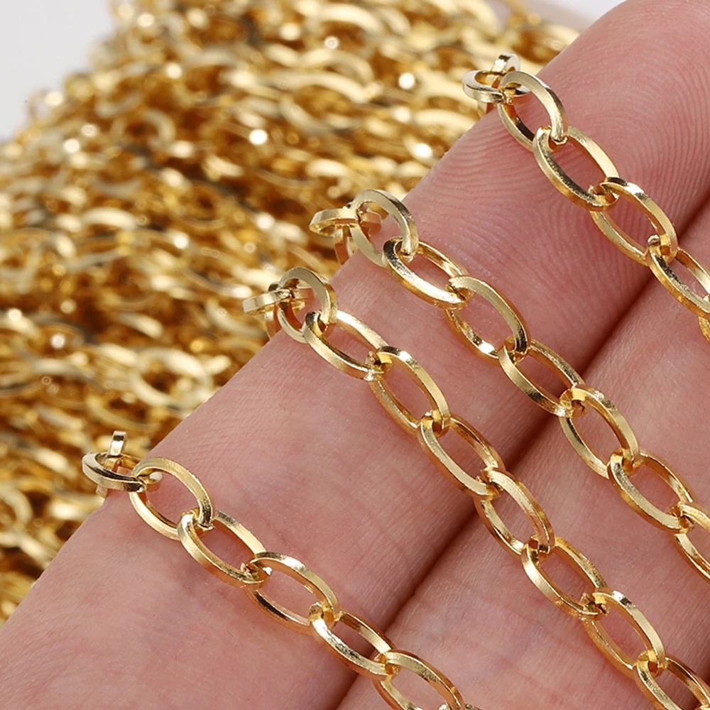 2Meters 1Meter Stainless Steel Chain 4mm Oval Curb Cuban Chains for Bracelet Necklace Jewelry Making DIY Accessories Wholesale