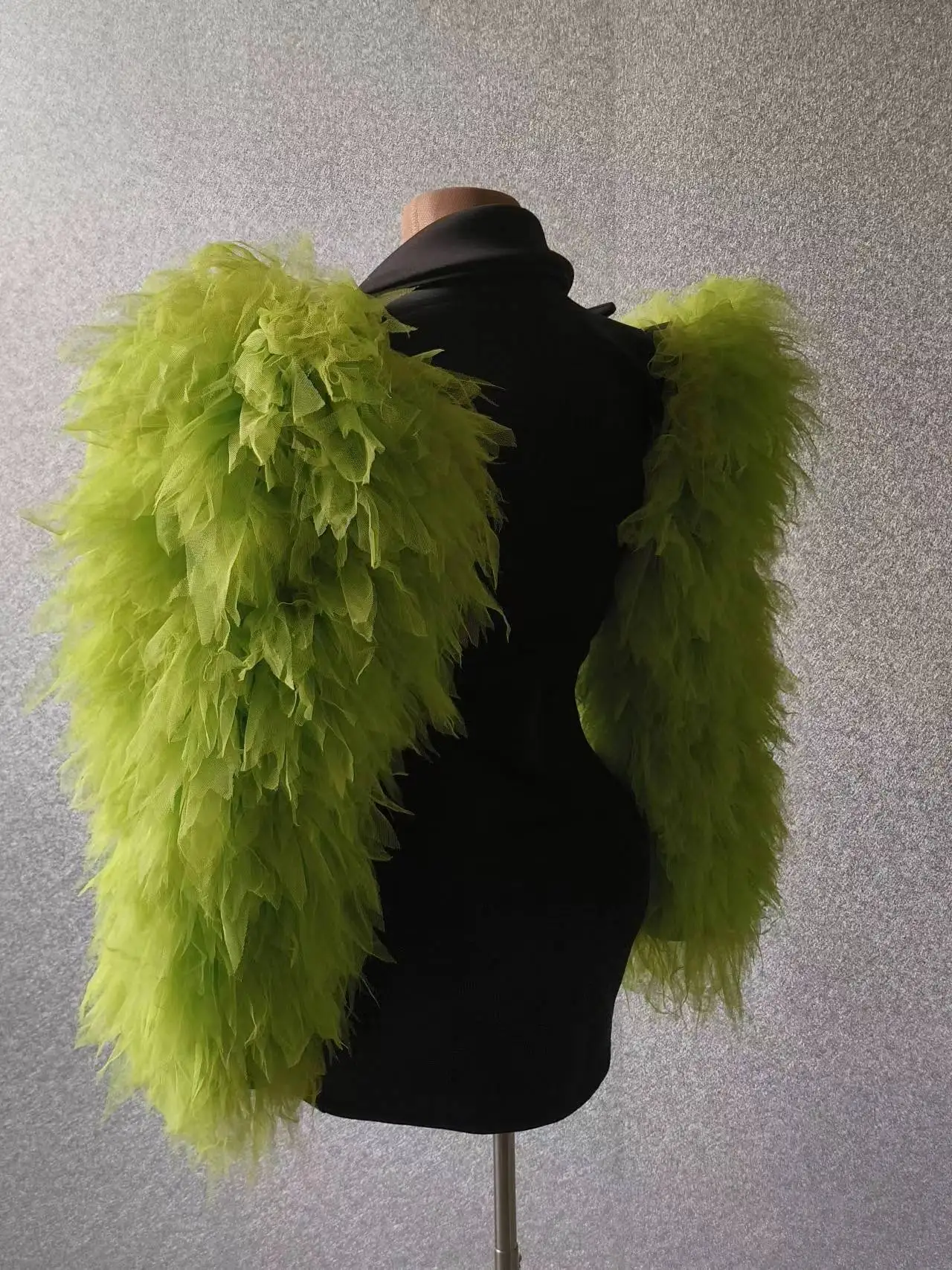 Women Big Green Mesh Sleeves Jacket Sexy Singer Dancer Dress Nightclub Jazz Dance Costume Performance Show Stage Wear Xizhuang