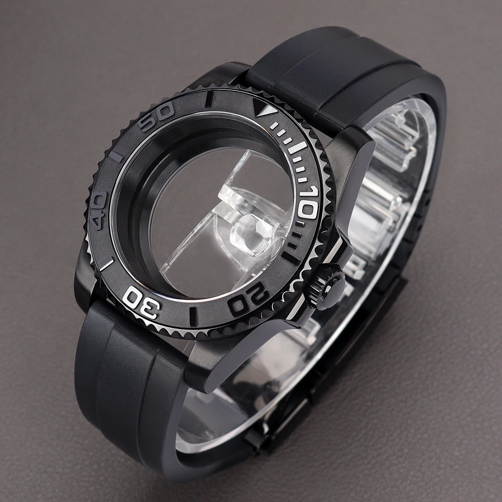 40mm NH35 Watch Case Silver/Black For Yacht-master NH35 NH34 NH36 Miyota 8215 ETA2824 PT5000 Movement 28.5mm Dial Sapphire Glass