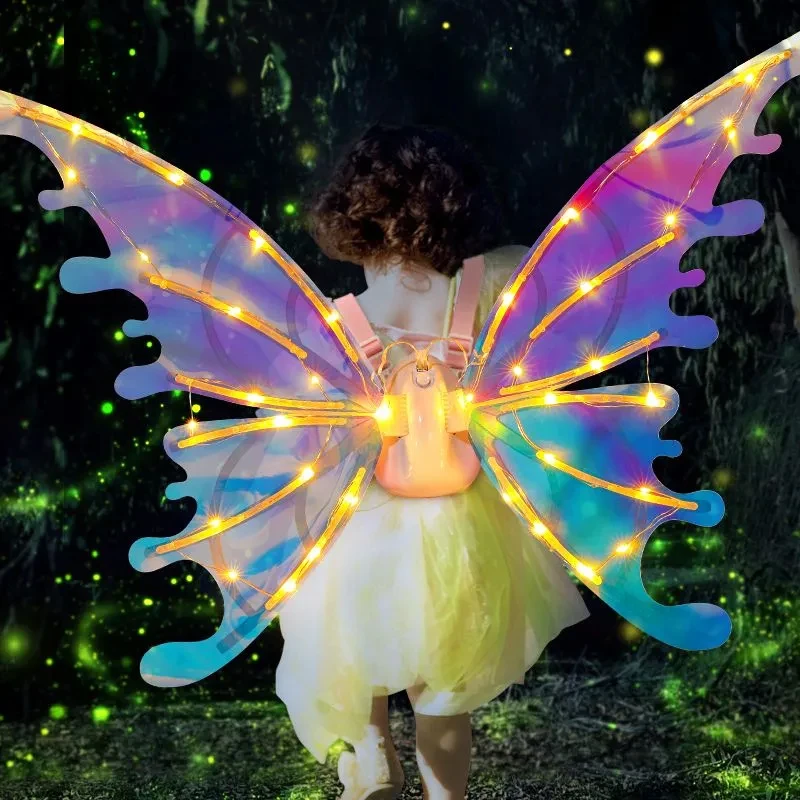 Electric Elf Wings Butterfly Wings with Music Lights Kids Fairy Costume Girls Birthday Party Dress Up Halloween Christmas Gift