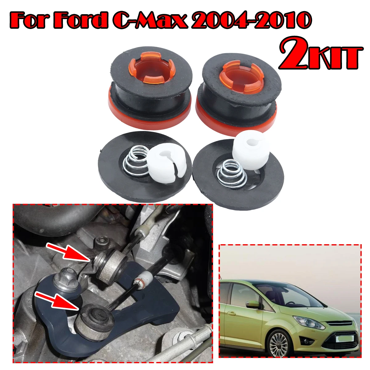 

2Kit Upgrade Manual Gear Shift Cable Linkage End Rod Bushing Connector For Ford C-Max 2004-2008 2009 2010 Shifter lever Selector
